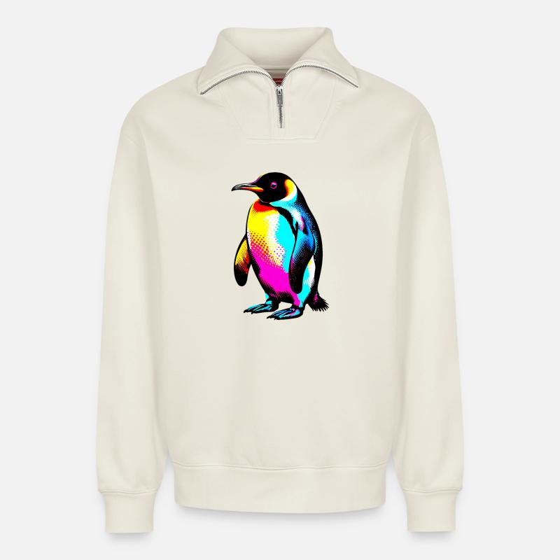 Pinguin - Relaxed Unisex Organic Half Zip Sweatshirt – von SPREAD - Naturweiß