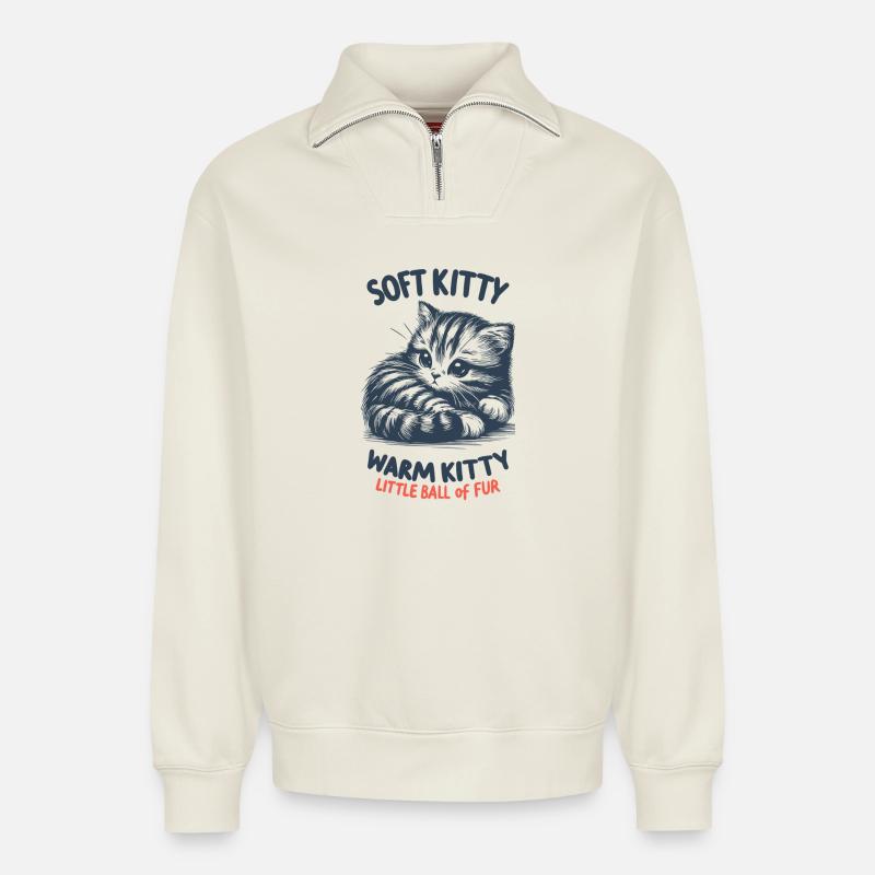 Weiches Kätzchen - Relaxed Unisex Organic Half Zip Sweatshirt – von SPREAD - Naturweiß