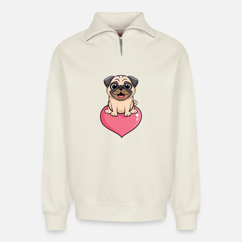 Mops - Relaxed Unisex Organic Half Zip Sweatshirt – von SPREAD - Naturweiß