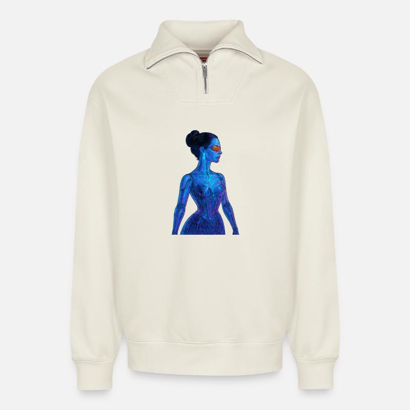 Madame X 2.0 - Relaxed Unisex Organic Half Zip Sweatshirt – von SPREAD - Naturweiß