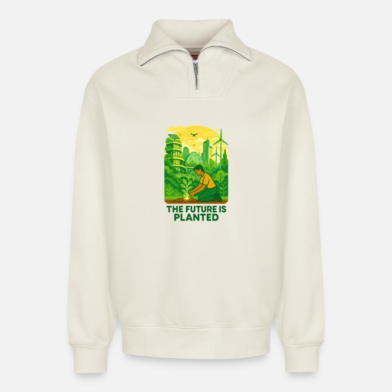 Solarpunk Roots - Relaxed Unisex Organic Half Zip Sweatshirt – von SPREAD - Naturweiß