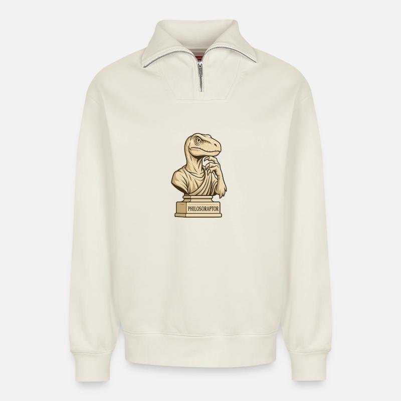 Philosoraptor - Relaxed Unisex Organic Half Zip Sweatshirt – von SPREAD - Naturweiß