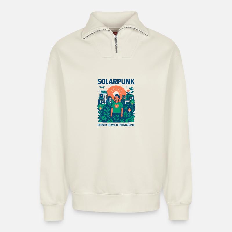 Solarpunk Manifest - Relaxed Unisex Organic Half Zip Sweatshirt – von SPREAD - Naturweiß