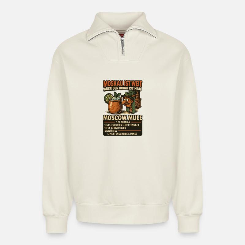 Moscow Mule - Relaxed Unisex Organic Half Zip Sweatshirt – von SPREAD - Naturweiß