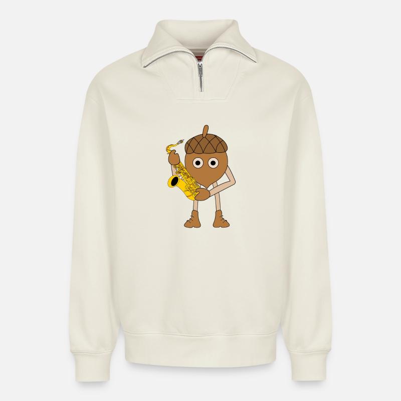 Sillet de saxophone - Sweat unisexe décontracté en coton biologique à demi-zip – de SPREAD - blanc cassé