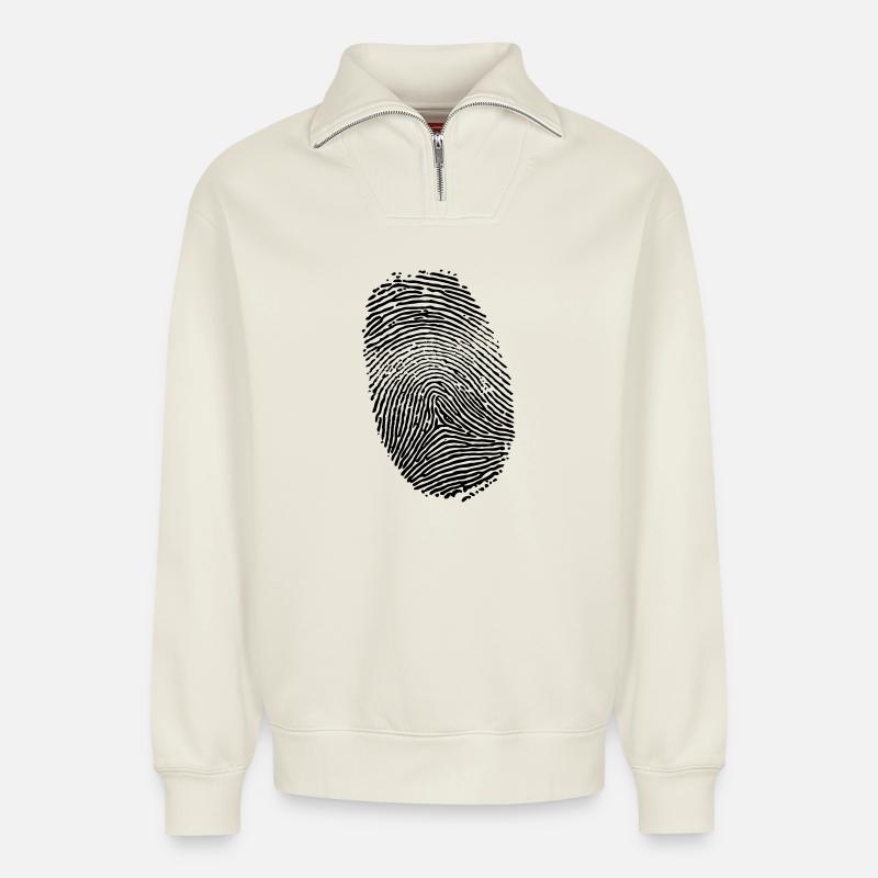 Empreinte digitale - Sweat unisexe décontracté en coton biologique à demi-zip – de SPREAD - blanc cassé