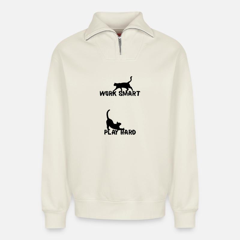 Work smart - Relaxed Unisex Organic Half Zip Sweatshirt – von SPREAD - Naturweiß