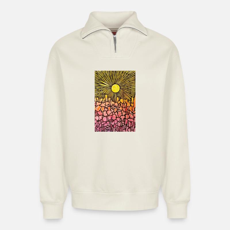 sunset - Sweat unisexe décontracté en coton biologique à demi-zip – de SPREAD - blanc cassé