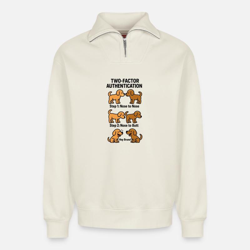 Two Factor Authentication Hunde - Relaxed Unisex Organic Half Zip Sweatshirt – von SPREAD - Naturweiß