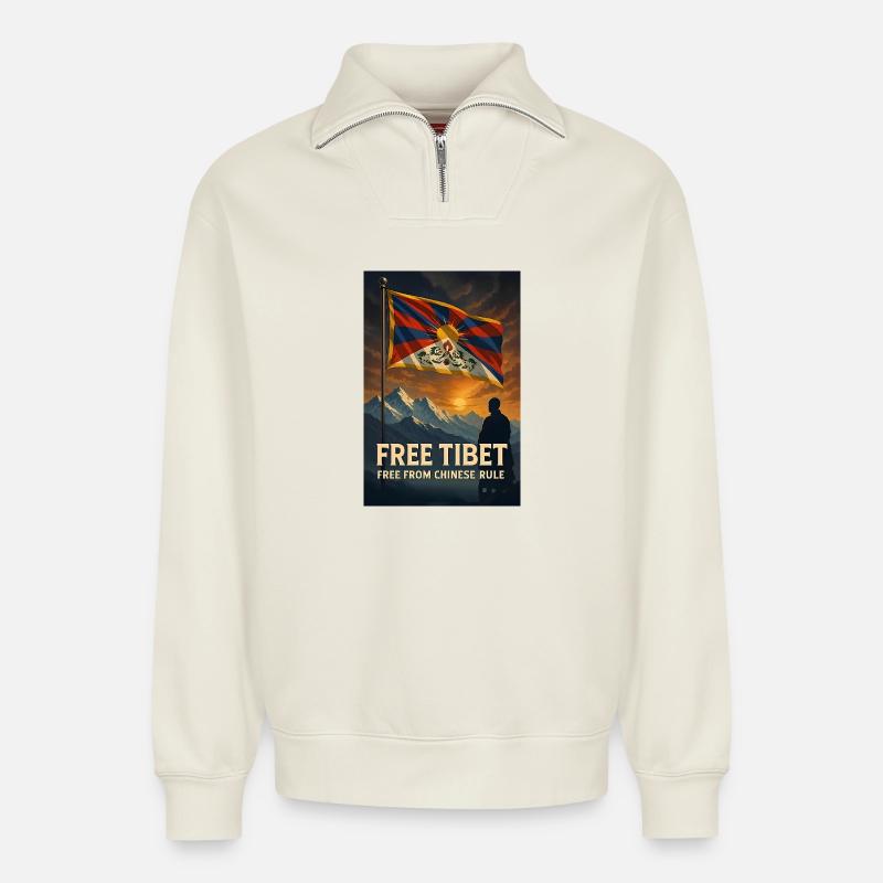FREI VON CHINESISCHER HERRSCHAFT - Relaxed Unisex Organic Half Zip Sweatshirt – von SPREAD - Naturweiß