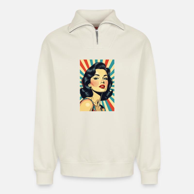 Retro-Stil Diva R01 - Relaxed Unisex Organic Half Zip Sweatshirt – von SPREAD - Naturweiß