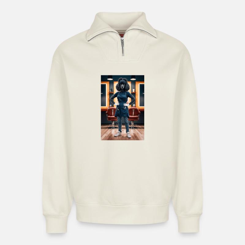 Humanoider Pudel Friseur - Relaxed Unisex Organic Half Zip Sweatshirt – von SPREAD - Naturweiß