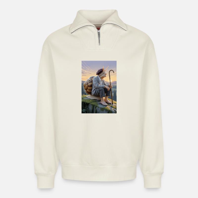 Uralte humanoide Schnecke - Relaxed Unisex Organic Half Zip Sweatshirt – von SPREAD - Naturweiß