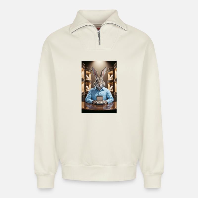 Humanoider Hasenschmuck - Relaxed Unisex Organic Half Zip Sweatshirt – von SPREAD - Naturweiß