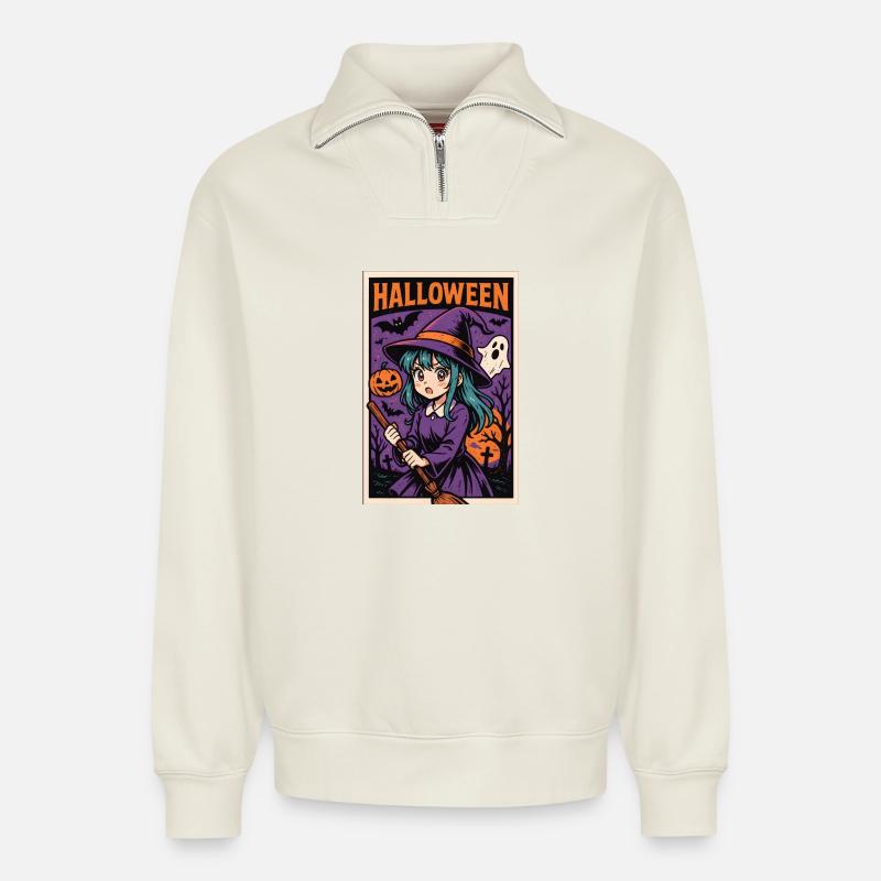 Classic Halloween - Witch - Relaxed Unisex Organic Half Zip Sweatshirt – von SPREAD - Naturweiß