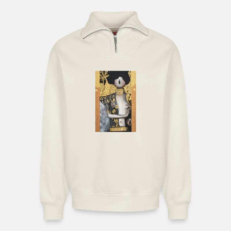 Klimt-bot2 - Relaxed Unisex Organic Half Zip Sweatshirt – von SPREAD - Naturweiß