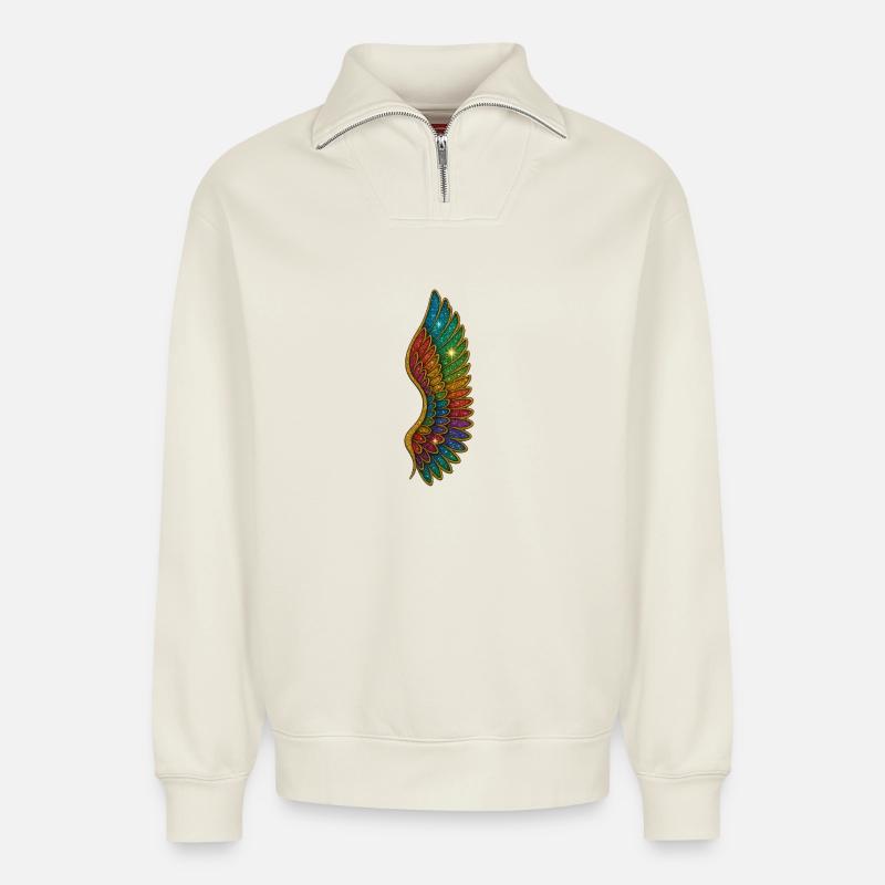 Regenbogen Glitzerflügel - Relaxed Unisex Organic Half Zip Sweatshirt – von SPREAD - Naturweiß