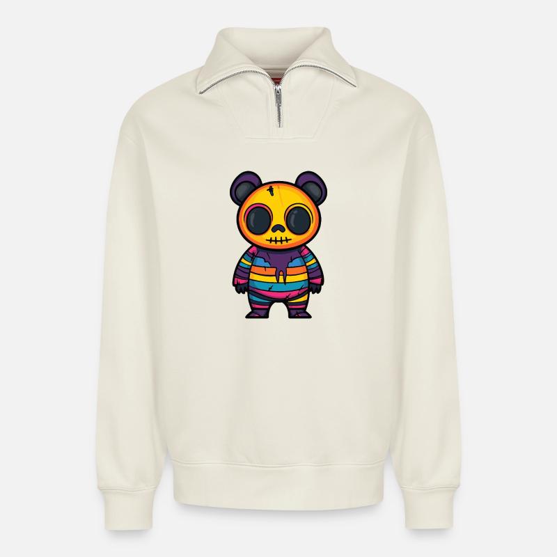Panda Halloween Comic Lustig - Relaxed Unisex Organic Half Zip Sweatshirt – von SPREAD - Naturweiß