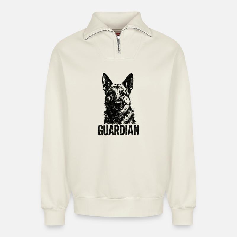 Deutscher Schäferhund - Wachhund - Relaxed Unisex Organic Half Zip Sweatshirt – von SPREAD - Naturweiß