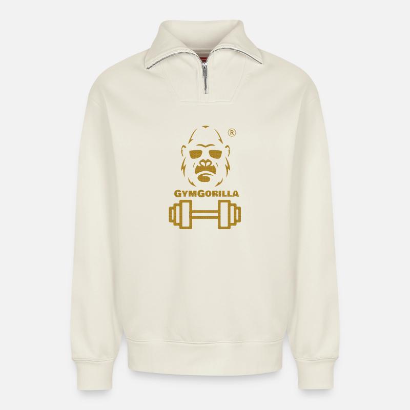 GymGorilla Power Bild - Relaxed Unisex Organic Half Zip Sweatshirt – von SPREAD - Naturweiß