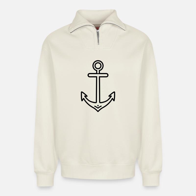 Anchor - Relaxed Unisex Organic Half Zip Sweatshirt – by SPREAD - off white
