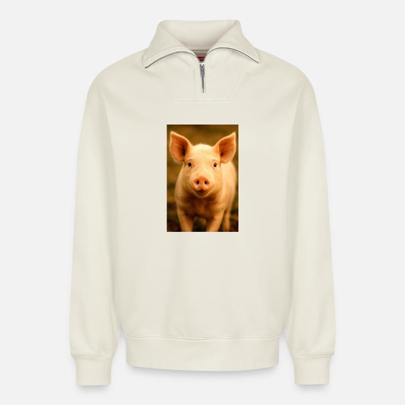 Tier, Schwein - Relaxed Unisex Organic Half Zip Sweatshirt – von SPREAD - Naturweiß