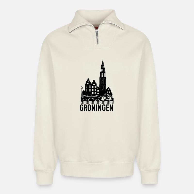 groningen silhouette - Relaxed Unisex Organic Half Zip Sweatshirt – von SPREAD - Naturweiß