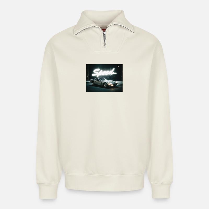 Classic Speed - Relaxed Unisex Organic Half Zip Sweatshirt – von SPREAD - Naturweiß