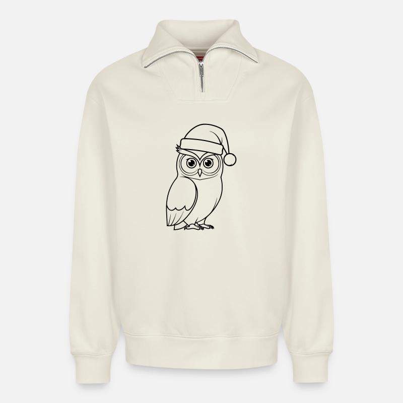 Weihnachts-Eule Cartoon Illustration - Relaxed Unisex Organic Half Zip Sweatshirt – von SPREAD - Naturweiß
