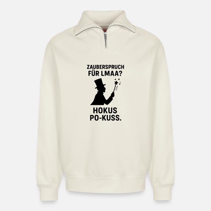 hocus-pocus LMAA spell - Relaxed Unisex Organic Half Zip Sweatshirt – by SPREAD - off white