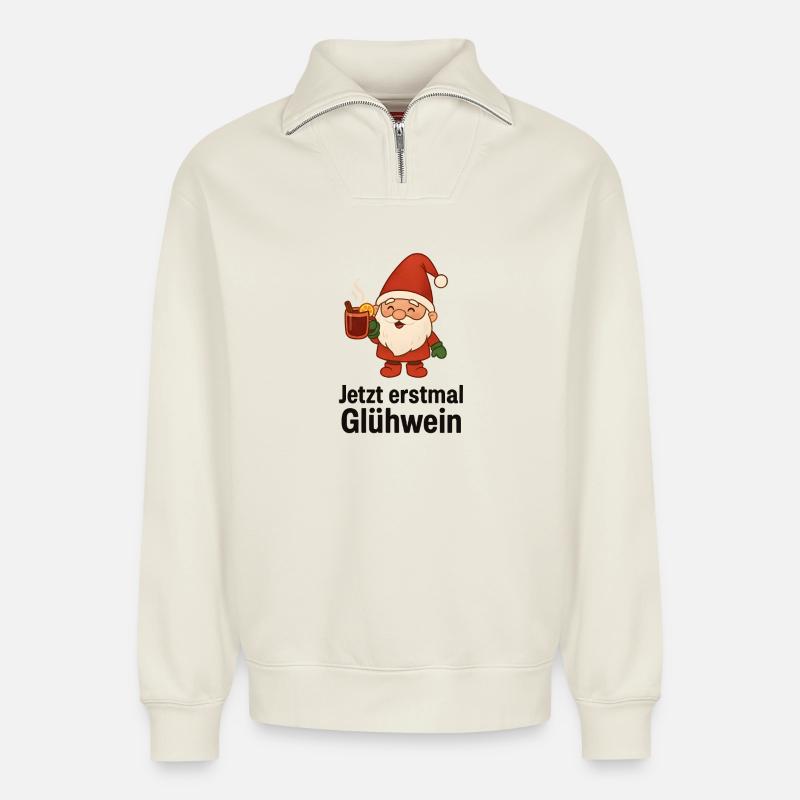 Glühwein Wichtel - Relaxed Unisex Organic Half Zip Sweatshirt – von SPREAD - Naturweiß