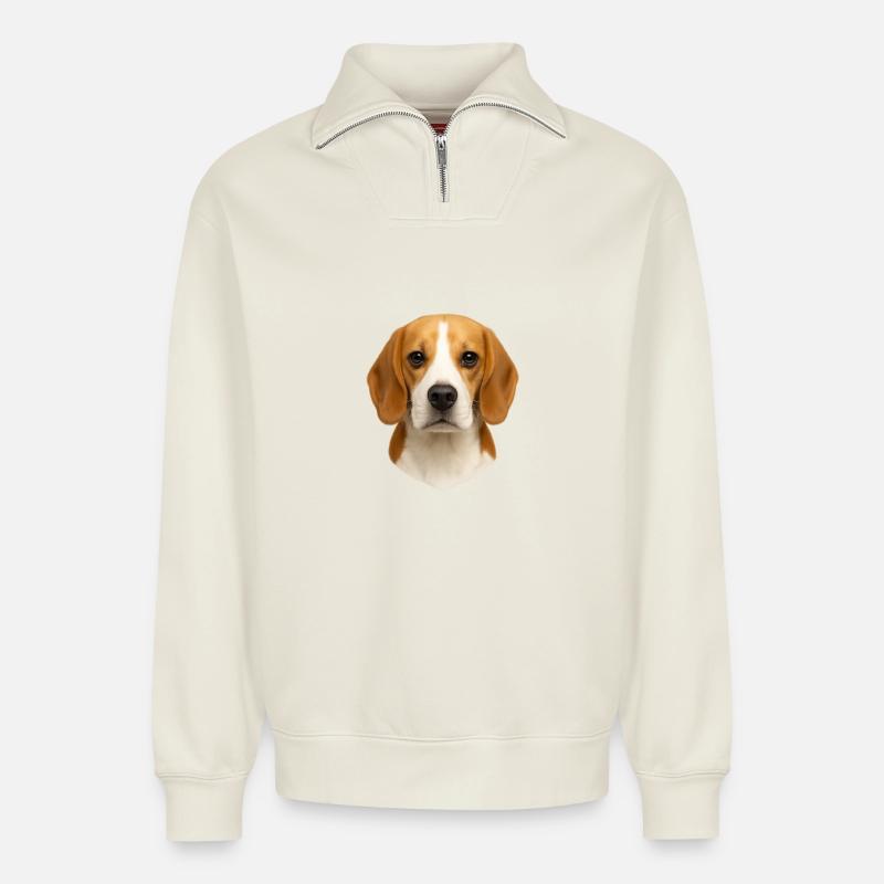 Beagle Kopf Portrait - Relaxed Unisex Organic Half Zip Sweatshirt – von SPREAD - Naturweiß