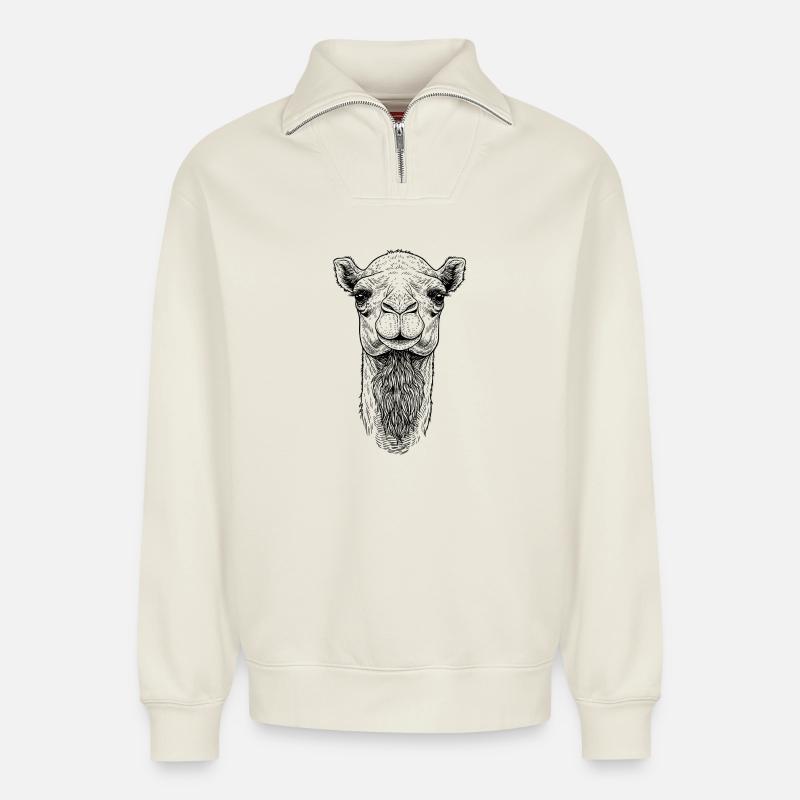 Chameau - Sweat unisexe décontracté en coton biologique à demi-zip – de SPREAD - blanc cassé