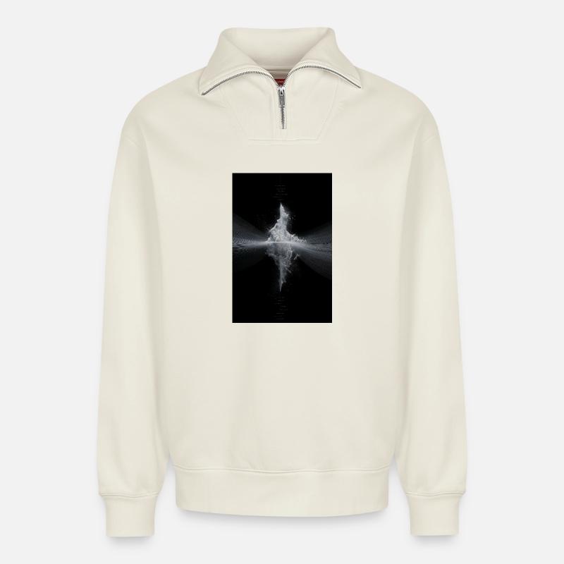 Écho quantique - Sweat unisexe décontracté en coton biologique à demi-zip – de SPREAD - blanc cassé