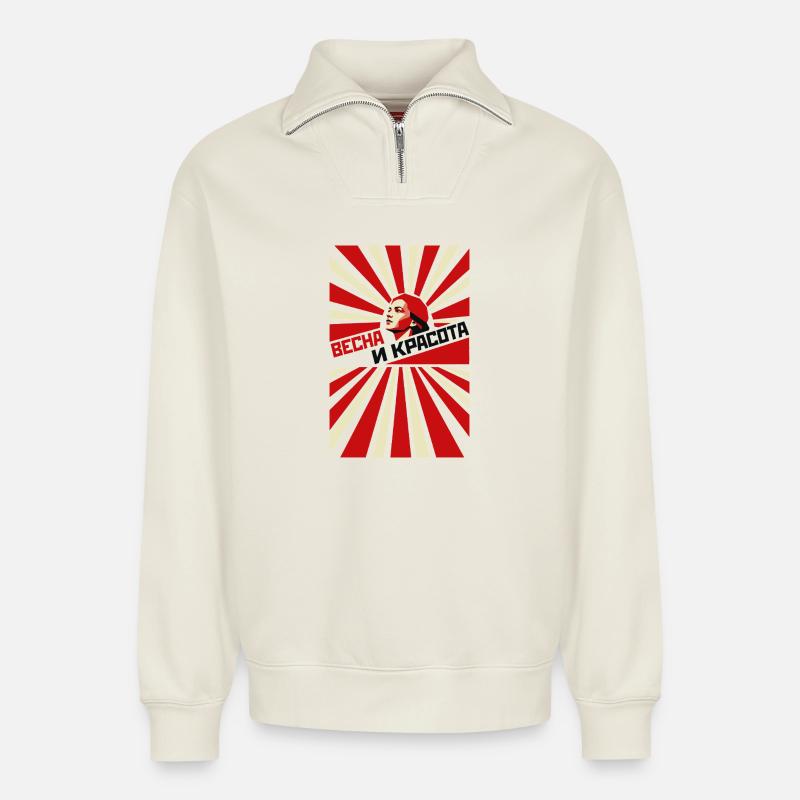 Spring and Beauty Propaganda - Relaxed Unisex Organic Half Zip Sweatshirt – by SPREAD - off white