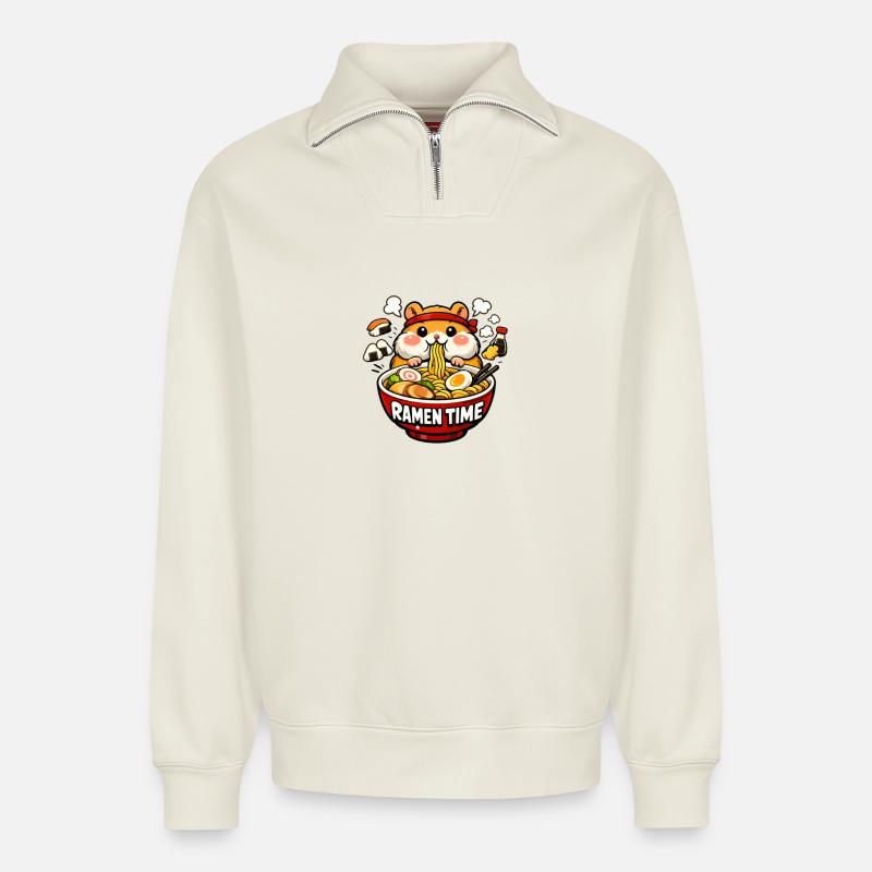 Ramen Hamster kawaii - Relaxed Unisex Organic Half Zip Sweatshirt – von SPREAD - Naturweiß