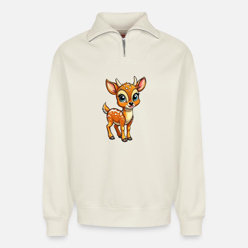 Hirschbabys - Relaxed Unisex Organic Half Zip Sweatshirt – von SPREAD - Naturweiß
