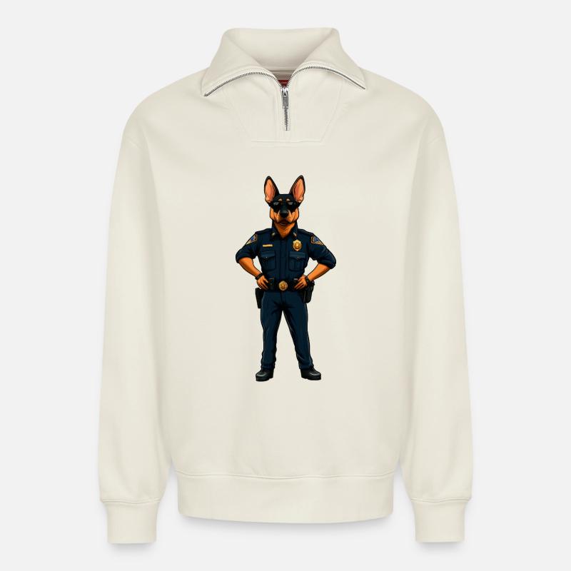 Polizei Hund - Relaxed Unisex Organic Half Zip Sweatshirt – von SPREAD - Naturweiß
