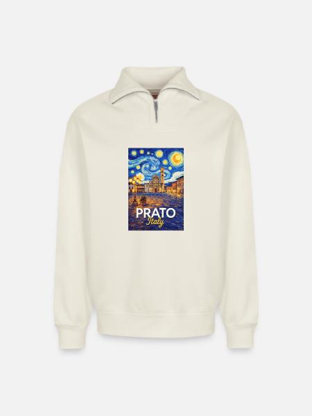 Prato, Italy. - Relaxed Unisex Organic Half Zip Sweatshirt – by SPREAD - off white