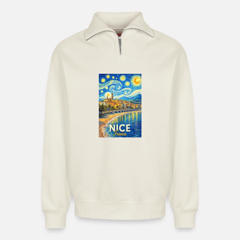 Nice, Frankreich - Relaxed Unisex Organic Half Zip Sweatshirt – von SPREAD - Naturweiß