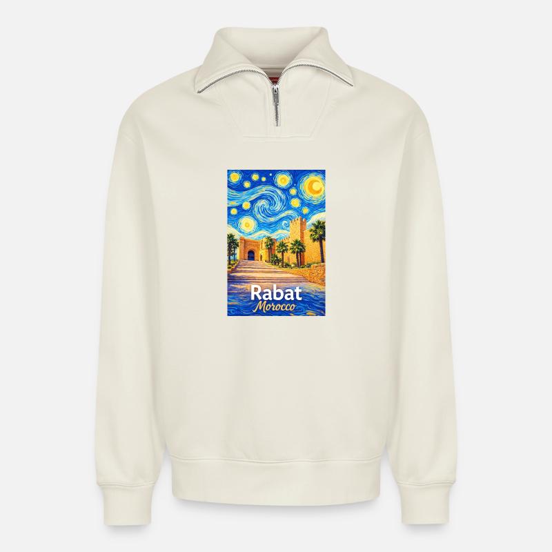 Rabat Morocco Starry Night - Relaxed Unisex Organic Half Zip Sweatshirt – von SPREAD - Naturweiß