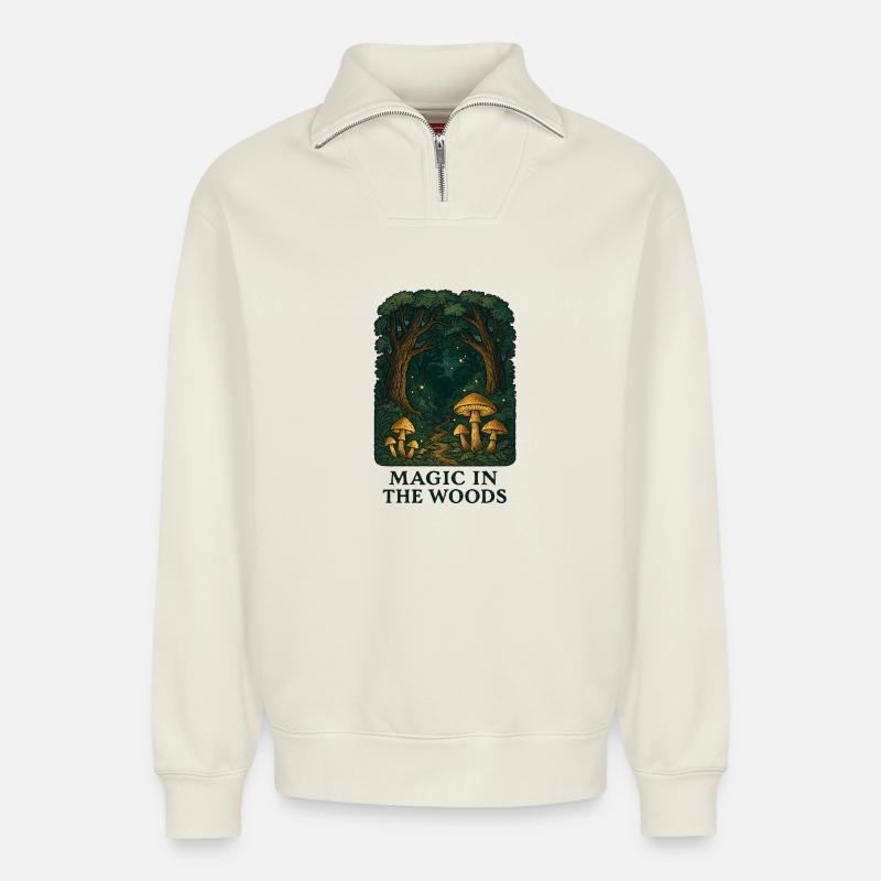Waldzauber Pilzlandschaft - Relaxed Unisex Organic Half Zip Sweatshirt – von SPREAD - Naturweiß