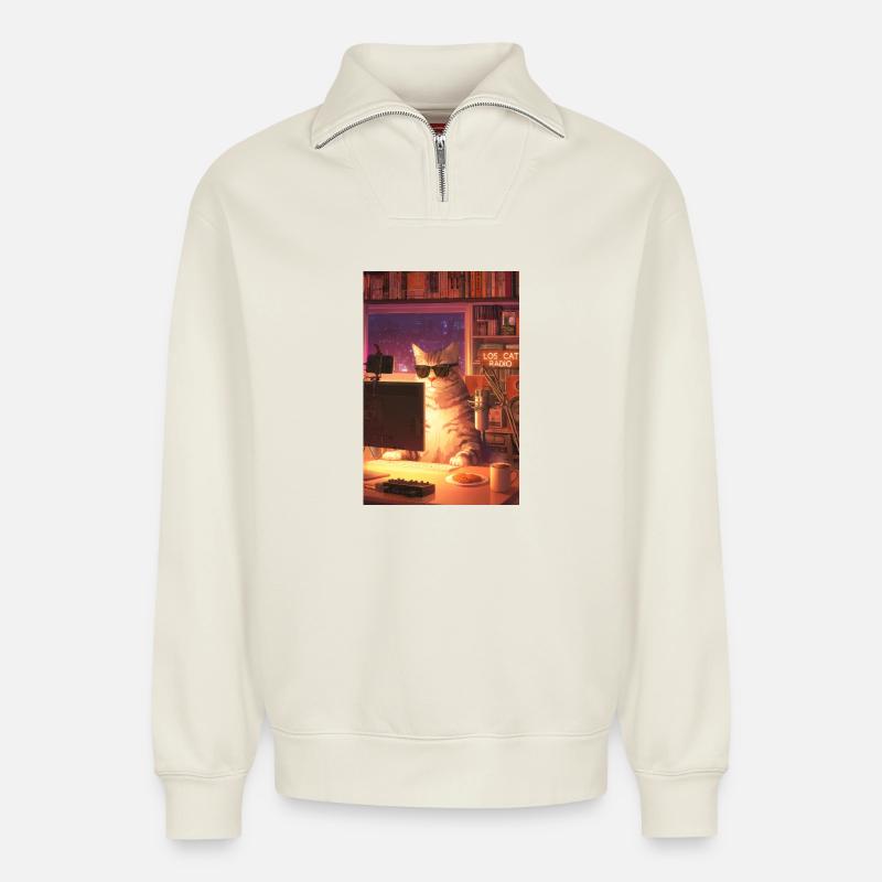 Cat Stream Neon Studio - Relaxed Unisex Organic Half Zip Sweatshirt – von SPREAD - Naturweiß