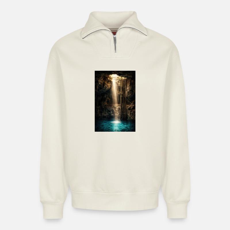 Cave Beams and Azure Pool - Relaxed Unisex Organic Half Zip Sweatshirt – by SPREAD - off white