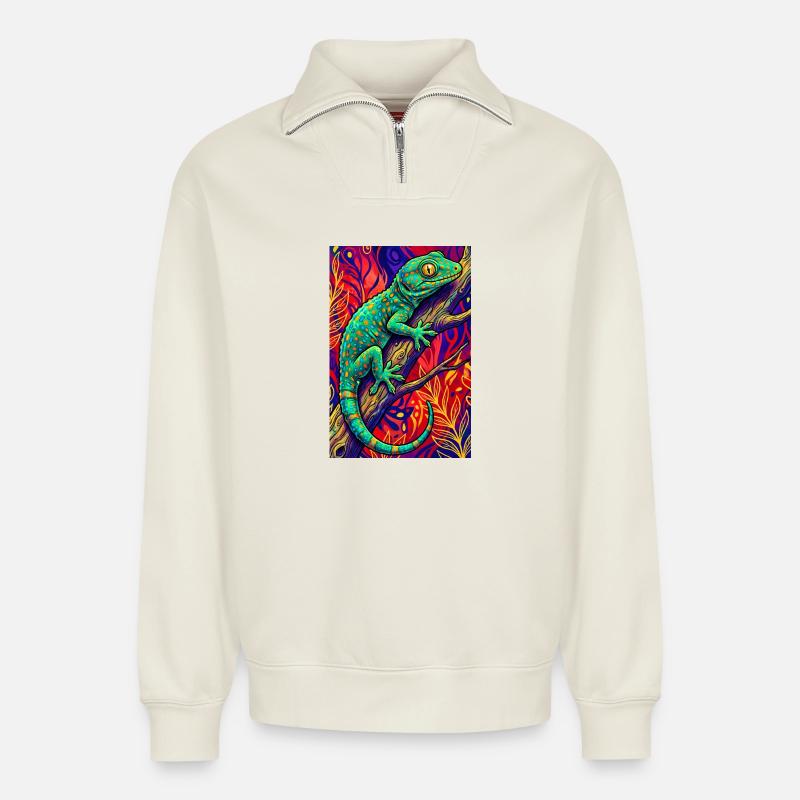 Gecko - Sweat unisexe décontracté en coton biologique à demi-zip – de SPREAD - blanc cassé