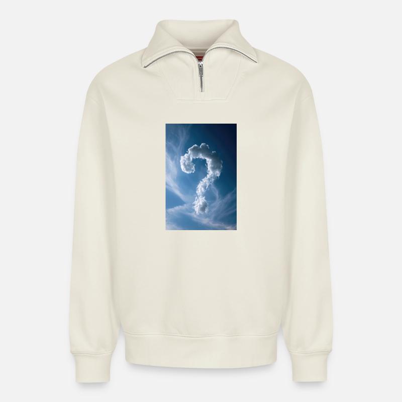 Wolken-Fragezeichen-Himmel - Relaxed Unisex Organic Half Zip Sweatshirt – von SPREAD - Naturweiß