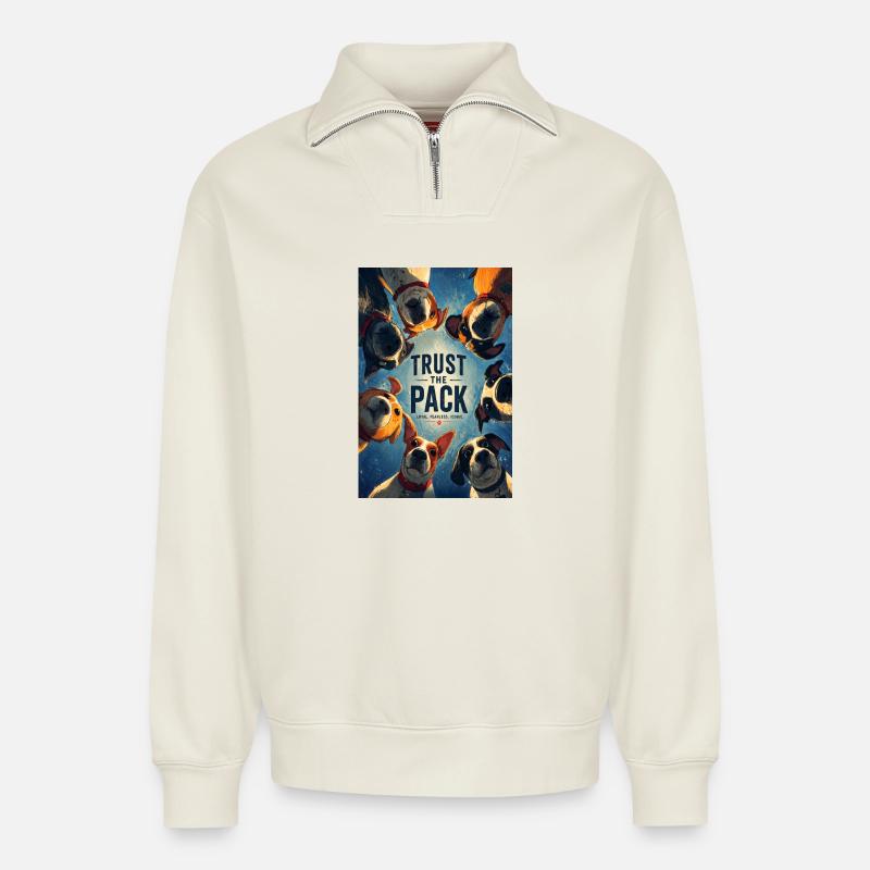Trust the Pack - Relaxed Unisex Organic Half Zip Sweatshirt – by SPREAD - off white