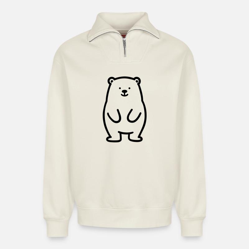 ourson - Sweat unisexe décontracté en coton biologique à demi-zip – de SPREAD - blanc cassé