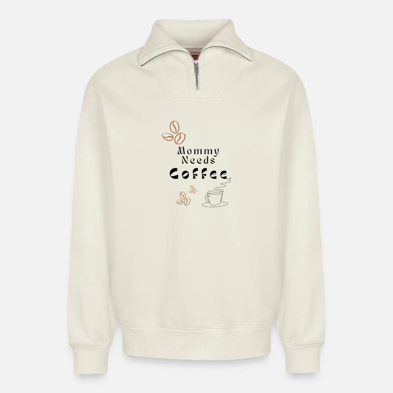 Kaffeebohnen Minimal Muster - Relaxed Unisex Organic Half Zip Sweatshirt – von SPREAD - Naturweiß