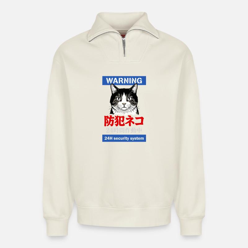 24h Security System - Relaxed Unisex Organic Half Zip Sweatshirt – by SPREAD - off white